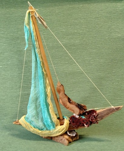 Καράβι Ιστιοφόρο με πανί τιρκουάζ και κίτρινο από γάζα -image2-726