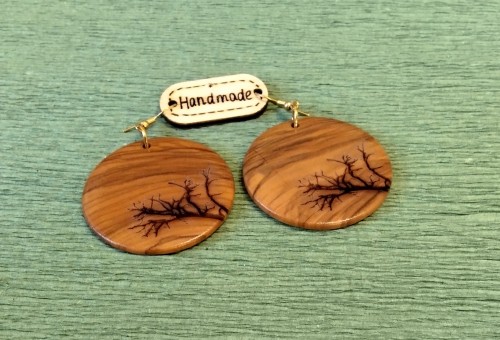 Laser engraved olive wood earrings -image2-809