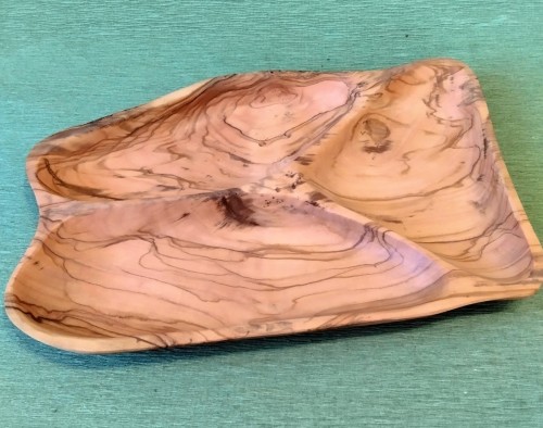 Piece of olive wood with 3 separate departments for your nuts or for your salads -image2-985