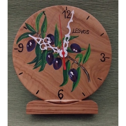 Ρολόι επιτραπέζιο στρογγυλό ζωγραφισμένο με κλαδιά ελιάς -image2-507